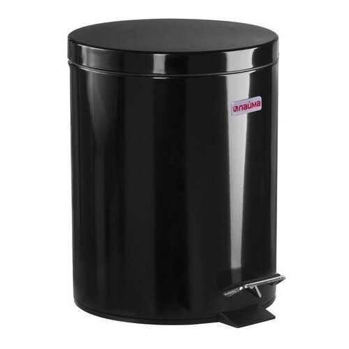 фото Ведро-контейнер для мусора (урна) с педалью лайма "classic", 5 л, черное, глянцевое, металл, со съемным внутренним ведром, 604943