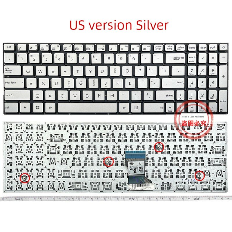 Клавиатура для ноутбуков ASUS UX52 серии, модель UX52A UX52V UX52VS N501 JW - Серебристый, кнопка питания справа