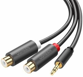 Ugreen AV109 (10547) Cable grey кабель адаптер 3.5mm (m) to 2rca (f) 25см.