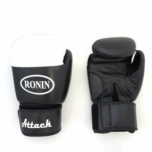Перчатки боксерские Ronin Attack боевая кожа 12 унций цвет черный-белый