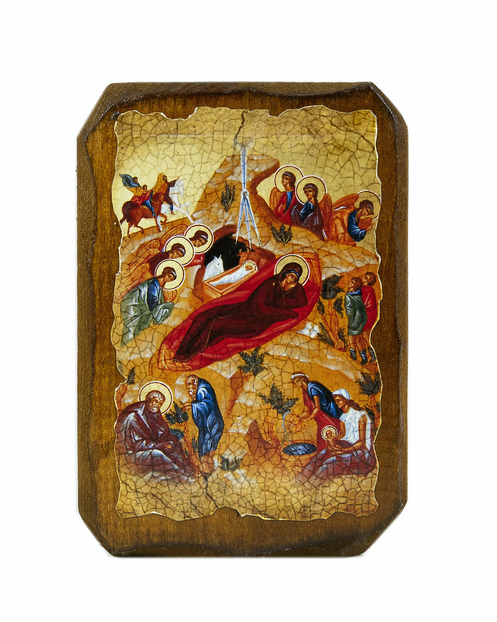 Икона под старину на состаренном дереве "Рождество Христово" 10х7 см