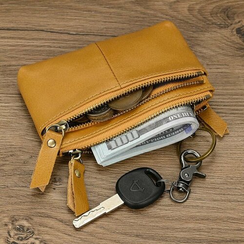 Кошелек KESHBAG, фактура гладкая, желтый кошелек для ключей из натуральной кожи для мужчин и женщин сумка для ключей от машины многофункциональный чехол для ключей модная дамская