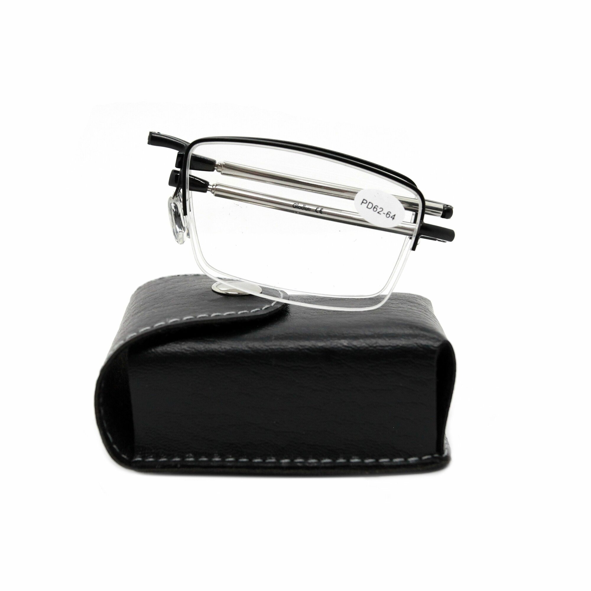Готовые очки складные полуободковые для чтения в футляре (+1.75) GLODIATR G118, цвет черный, РЦ 62-64
