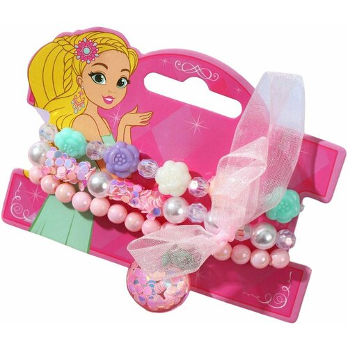 Набор детских браслетов на руку Яблоко с фигуркой с бантом 3 шт украшения из бусин бижутерия для девочек цветные 458₽