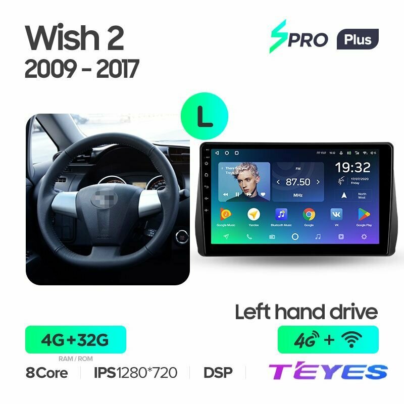 Магнитола Toyota Wish 2 XE20 2009-2017 Teyes SPRO+ 4/32GB штатная магнитола 8-ми ядерный процессор IPS экран DSP 4G Wi-Fi 2 DIN