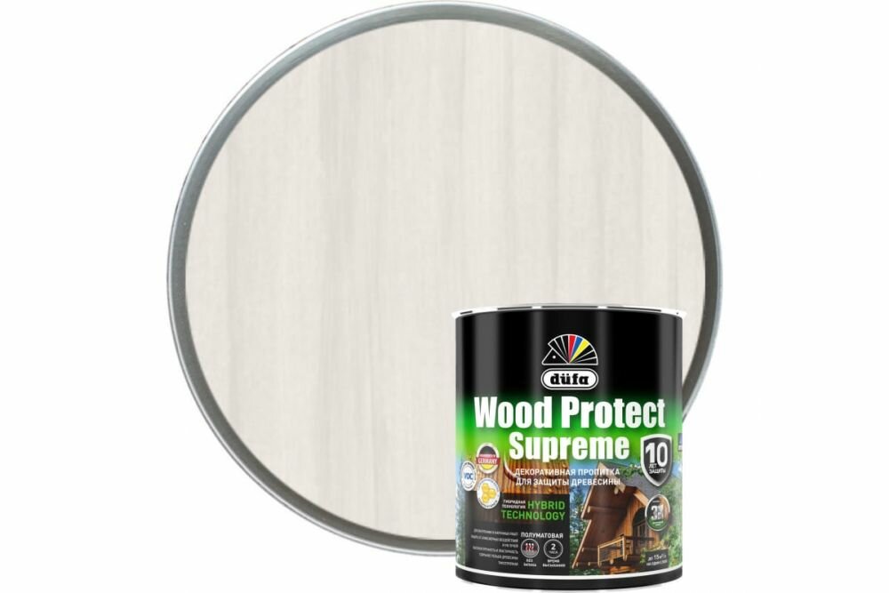 фото Пропитка по Дереву Dufa Wood Protect Supreme 2.5л Белая для Внутренних и Наружных Работ / Дюфа Вуд Калор Суприм.
