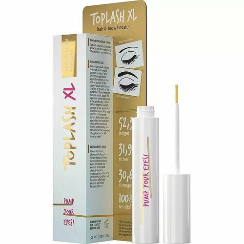 TOPLASH Сыворотка для роста ресниц XL Lash And Brow Booster сыворотка для роста ресниц и бровей toplash cosmetics xl lash and brow booster 6 мл