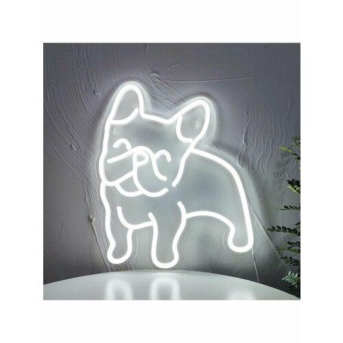 Неоновая вывеска светильник Бульдог белый 2900₽