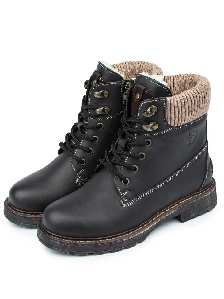 фото Ботинки женские зимние кожаные на шнуровке Dina Grata / Тимберленды