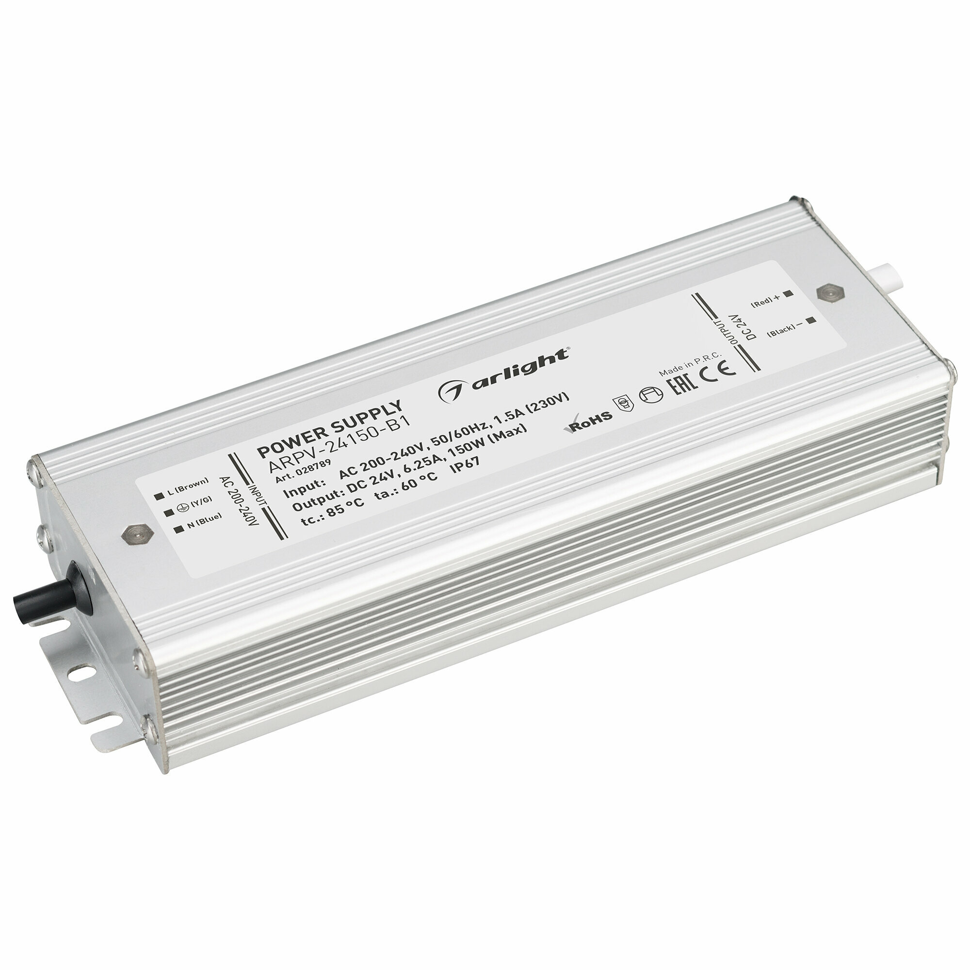 Блок питания ARPV-24150-B1 (24V, 6,3A, 150W) (IP67 Металл, 3 года), Arlight