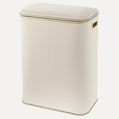 Изображение товара Корзина для белья Geralis NRWG-B Ромб белая, кант золото, стандартная