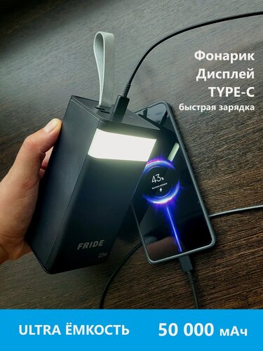 Изображение товара Внешний аккумулятор мощный powerbank 50000 мАч повербанк дисплей фонарик