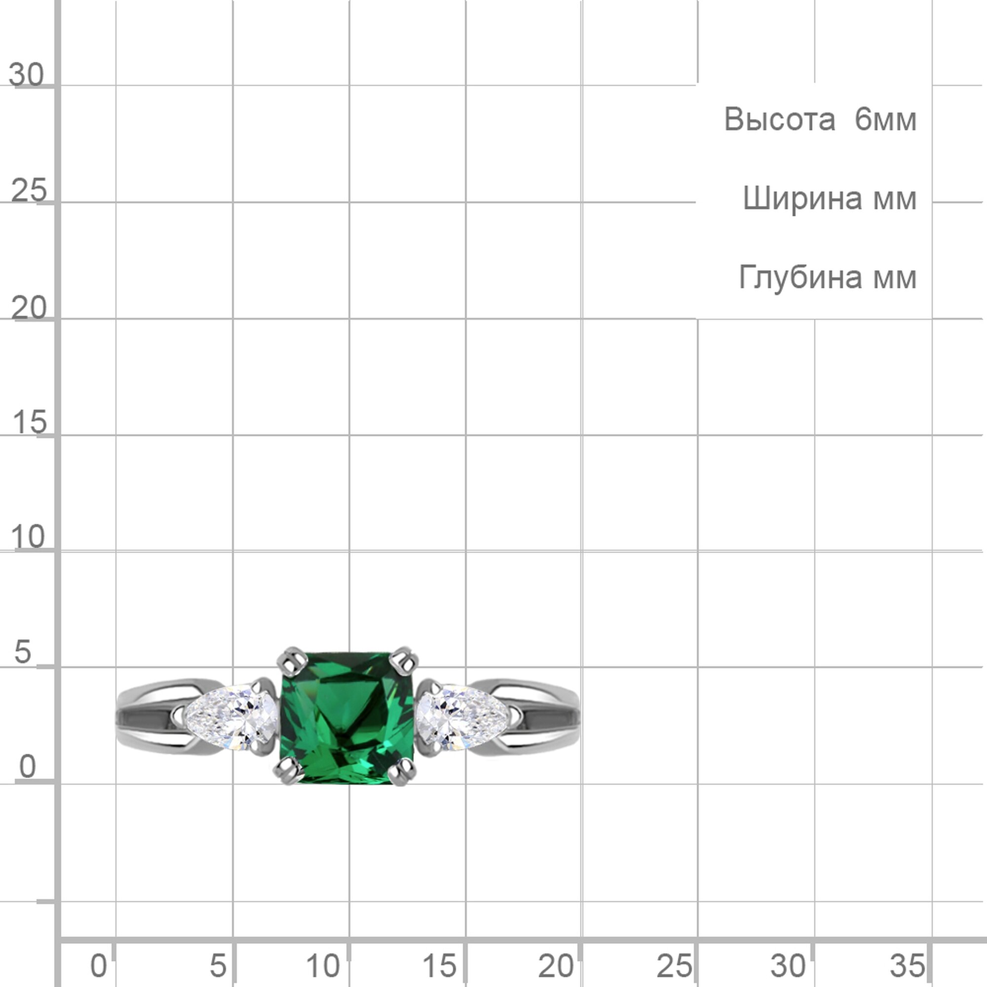 Кольцо Diamant online, серебро, 925 проба, родирование, изумруд синтетический, фианит, размер 17, зеленый — фото 1