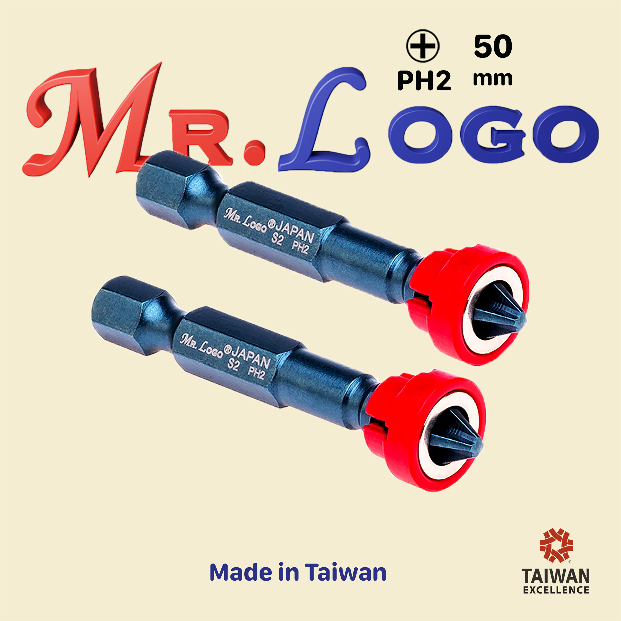 Бита для шуруповерта с магнитом PH2 x 50 мм Mr.Logo, Сталь - S2, арт. A050P2M-2, 2 шт. — фото 1