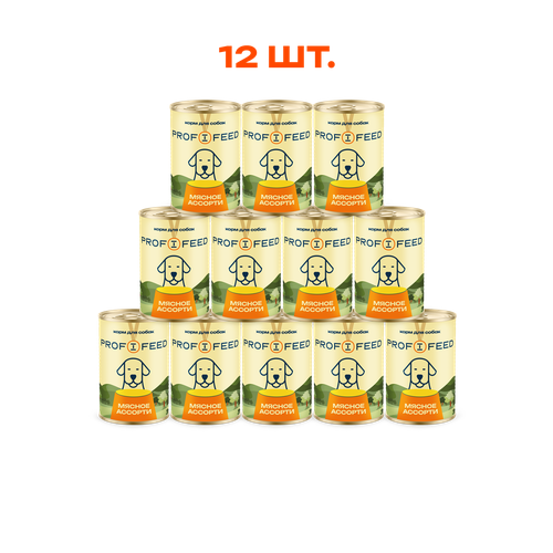 Корм консервированный Profifeed для собак Мясное ассорти 340 г, 12шт