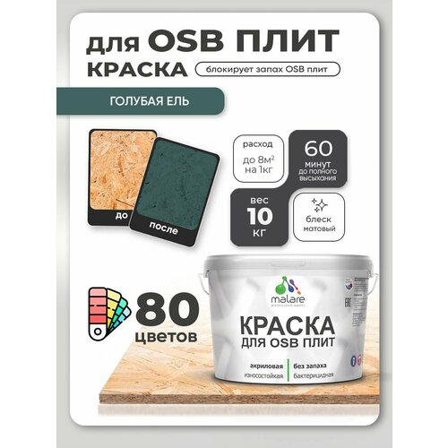 фото Краска акриловая (ак) malare для osb плит влагостойкая матовая голубая ель 0.1 л 10 кг