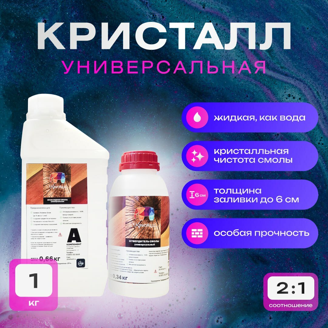 Ювелирная эпоксидная смола, жидкая, прозрачная, универсальная, 1,0 кг. Эпоксидная смола с отвердителем