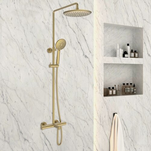 Изображение товара Душевая стойка Дизаер (Desire) VSFS-1D1TBG термостатическая с изливом, 25см верх душ, брашированное золото