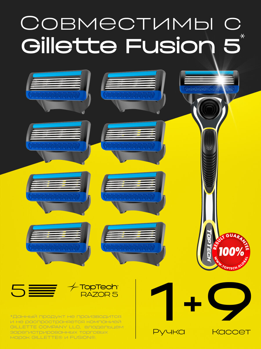 Набор для бритья TopTech Razor 5, 1 бритва + 9 сменных кассет.