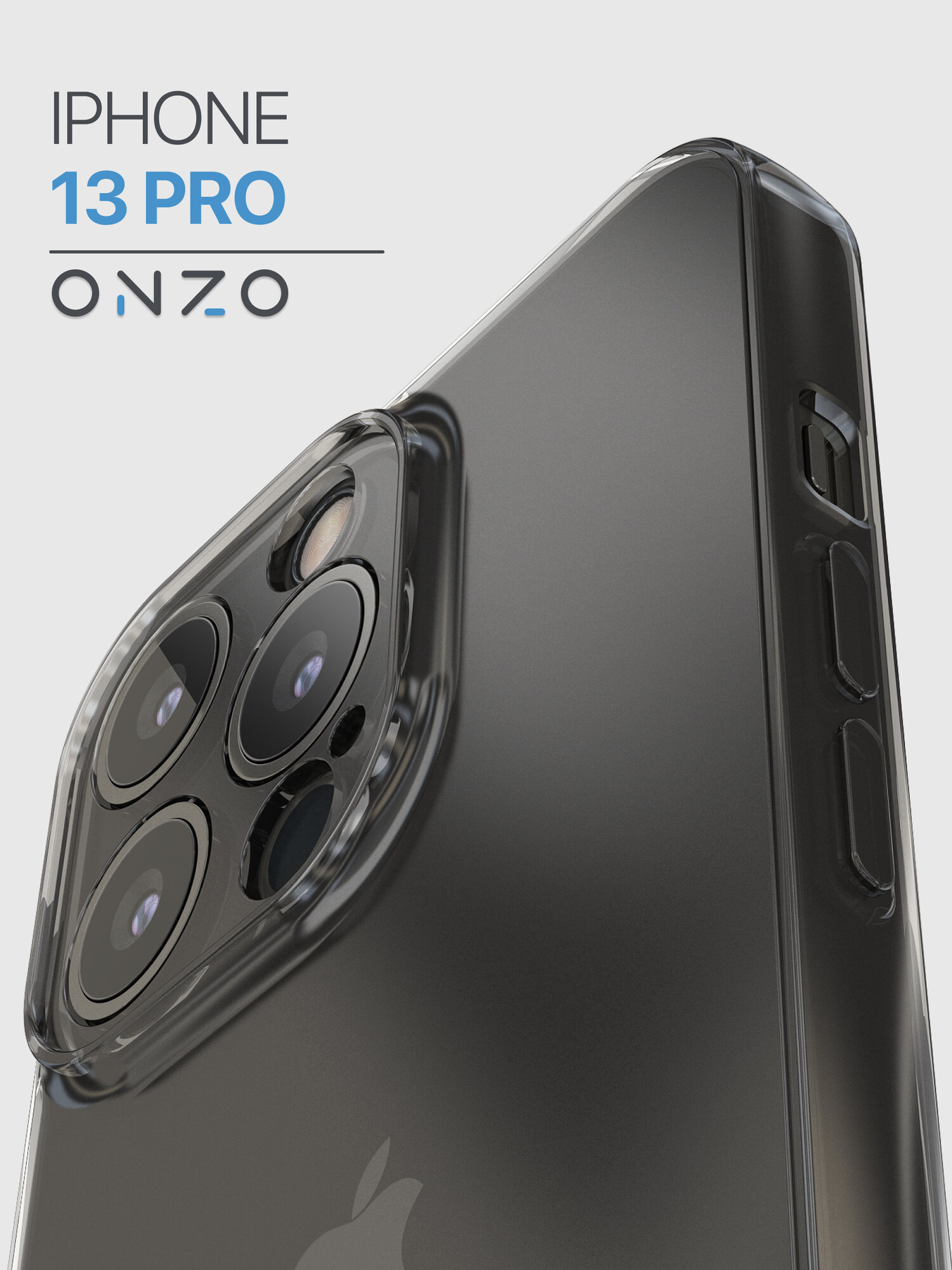 Силиконовый чехол на Айфон 13 Про темно-прозрачный / Защитный бампер на iPhone 13 Pro с защитой камеры