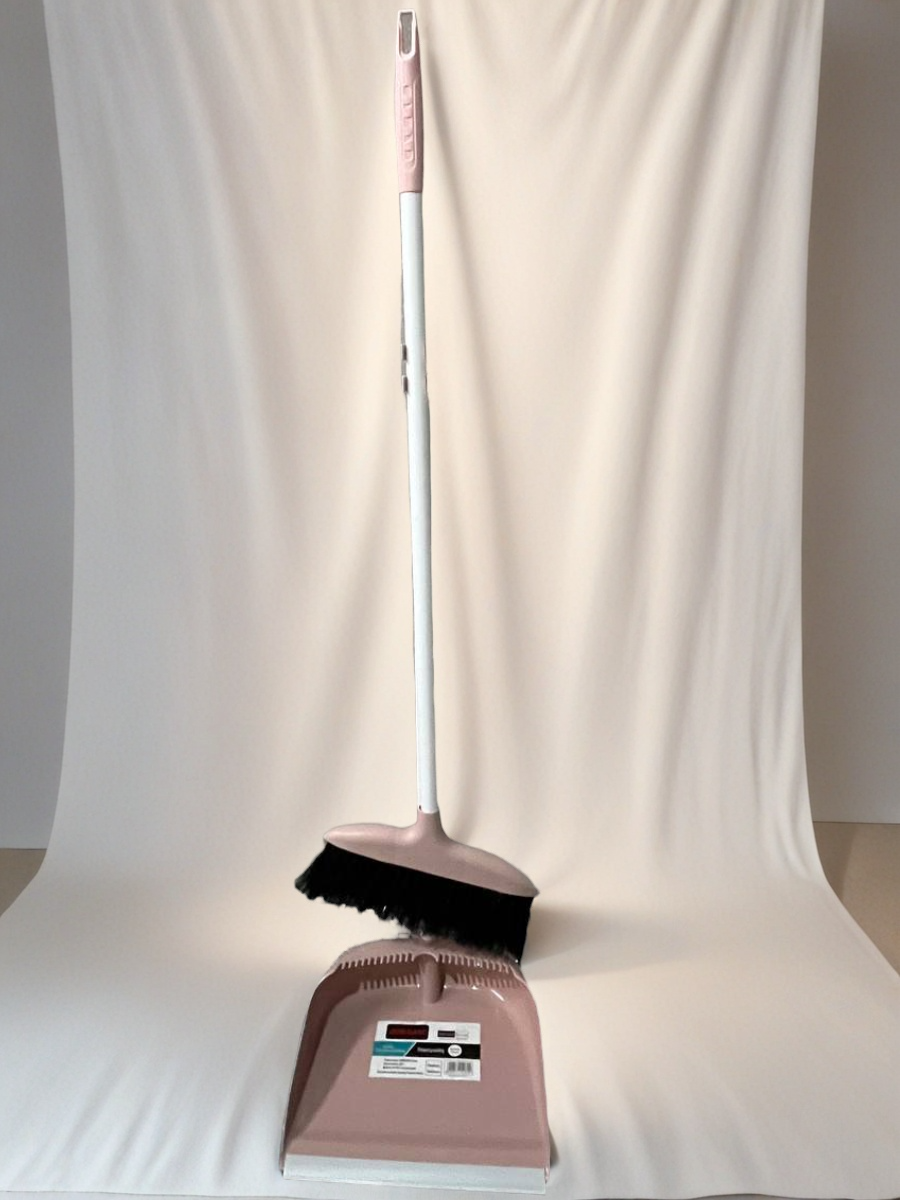 Набор с длинной ручкой метла и совок - для внутренней и наружной уборки, 2 в 1