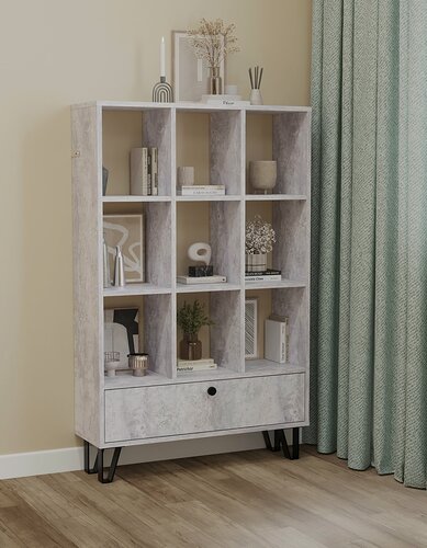 Изображение товара Стеллаж Volodin&Co, ЛДСП, для книг и игрушек, откидная секция, цемент/бетон/светло-серый