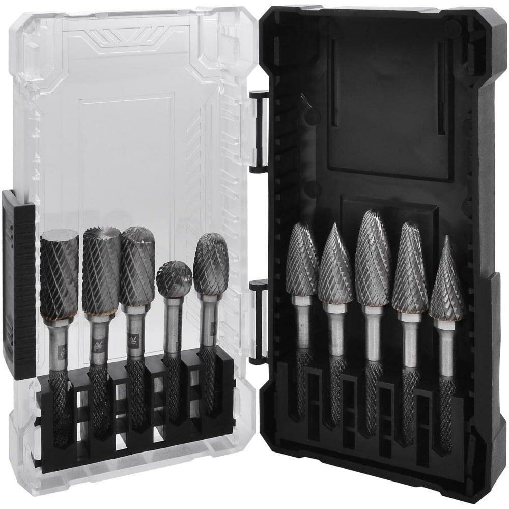 Набор бор-фрез твердоспланых Thorvik TRRB100610-2S тип A, B, C, D, E, F, G, H, L, M, 10 мм, двойная насечка, в кейсе, 10 предметов 057047