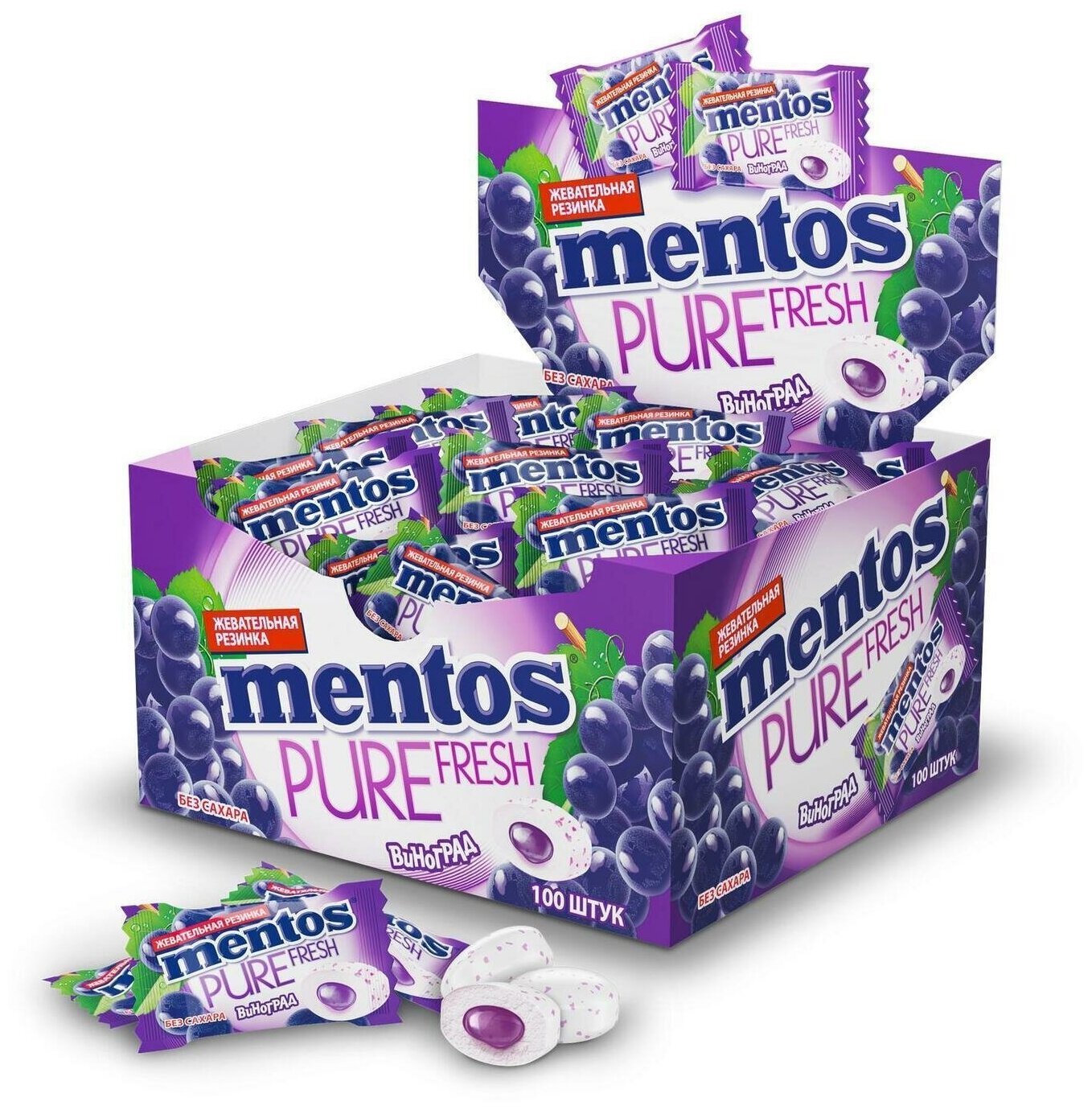 Жевательная резинка Mentos (Ментос) Виноград, 100 шт/ Жвачка без сахара оптом
