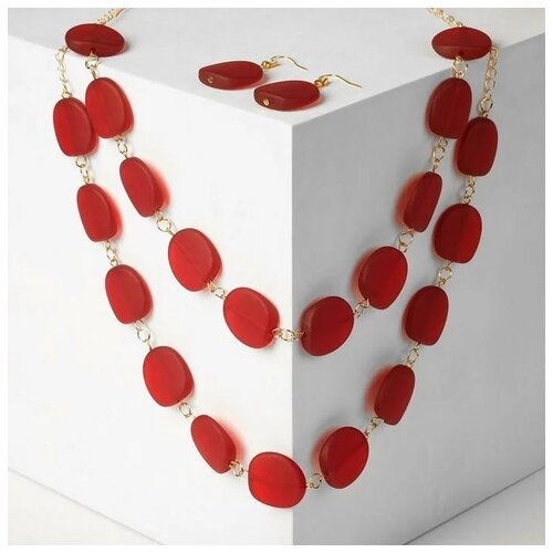 фото Набор 2 предмета: серьги, бусы "нежность форм", 2 яруса, цвет бордовый, 50 см queen fair