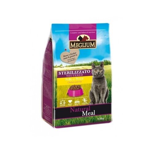 MEGLIUM Сухой корм для стерилизованных кошек с рыбой и курицей 64000, 3,000 кг (2 шт)