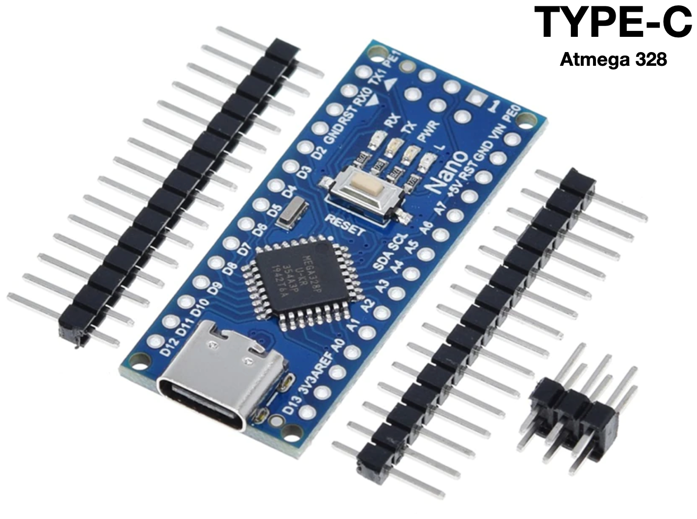 Контроллер Arduino NANO V3.0 Atmega328 CH340 Type-C (пины не припаяны)