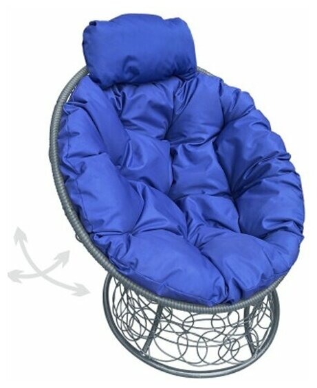 Кресло m-group папасан пружинка мини ротанг серое, синяя подушка - фотография № 1