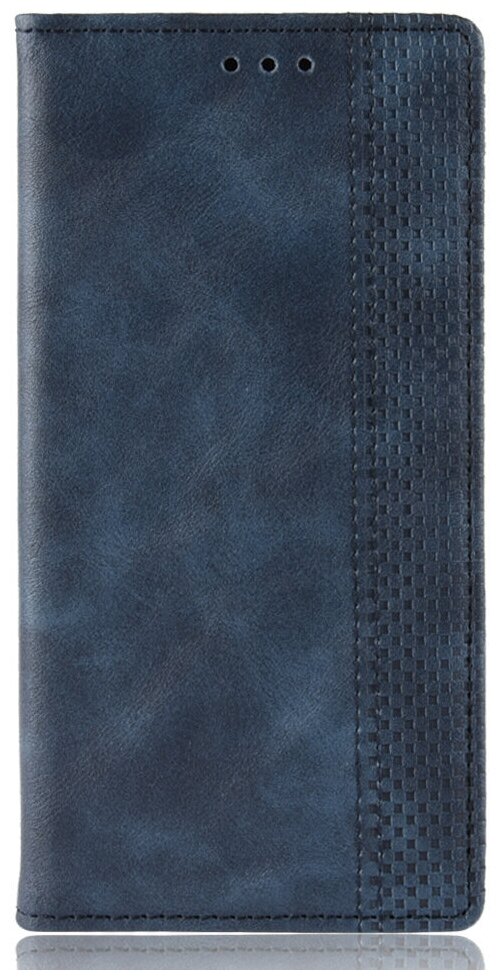 Чехол-книжка Чехол. ру для Oppo Realme 7 Pro из качественной импортной кожи прошитый элегантной прострочкой Ретро синий с магнитной крышкой