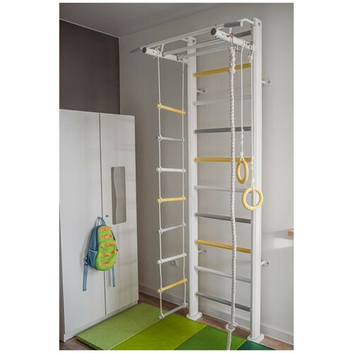 Шведская стенка для детей из дерева Woodream Baby, Аксель 243 см, детский спортивный комплекс с кольцами и лестницей