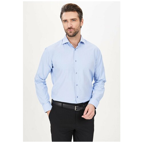 фото Рубашка мужская длинный рукав greg 204/139/1155/z/1p, полуприталенный силуэт / regular fit, цвет голубой, рост 174-184, размер ворота 39