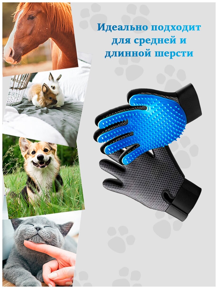 Перчатка для вычесывания шерсти домашних животных / расческа для животных - фотография № 6