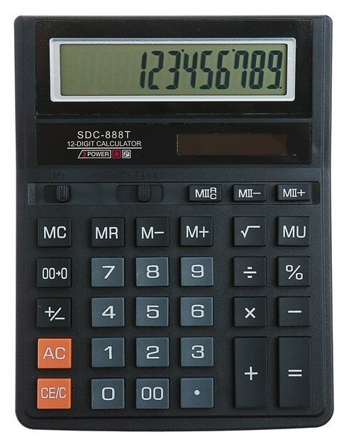 Калькулятор настольный, 12 - разрядный, SDC - 888T, питание от батарейки - таблетки