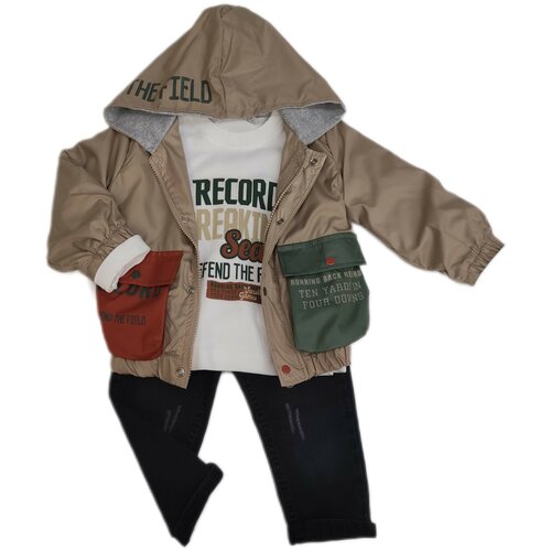 фото Комплект 3ка на мальчика с ветровкой и джинсами (110, коричневый) бутик для малышей "мой ангелок"