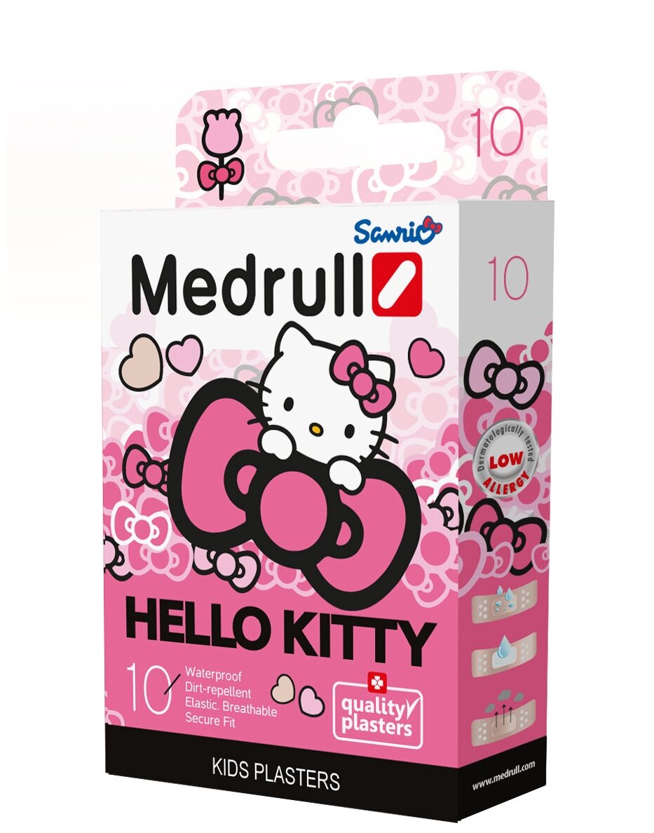Medrull Лейкопластыри медицинские детские в стрипах, "Hello Kitty", 10 шт.