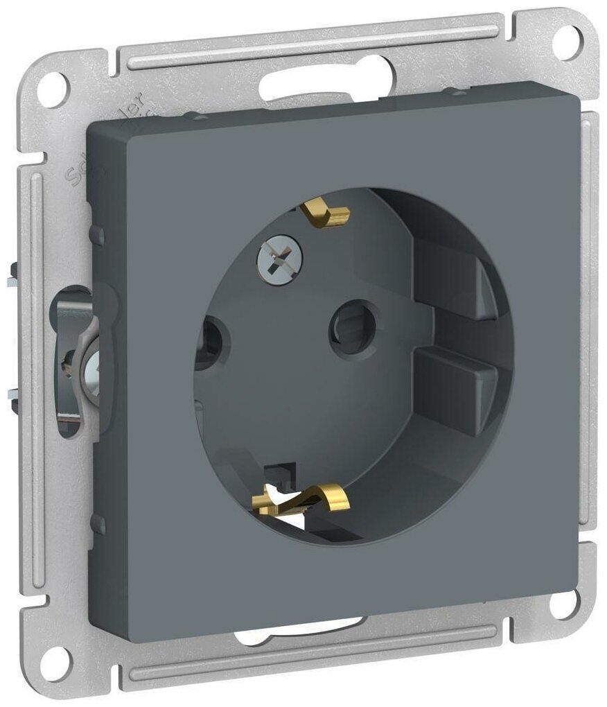 Механизм розетки Schneider Electric AtlasDesign с заземлением с защитными шторками грифель (комплект из 2 шт)