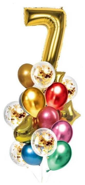 Букет из шаров «День рождения – 7 лет», фольга, латекс, набор 21 шт, цвет золотой