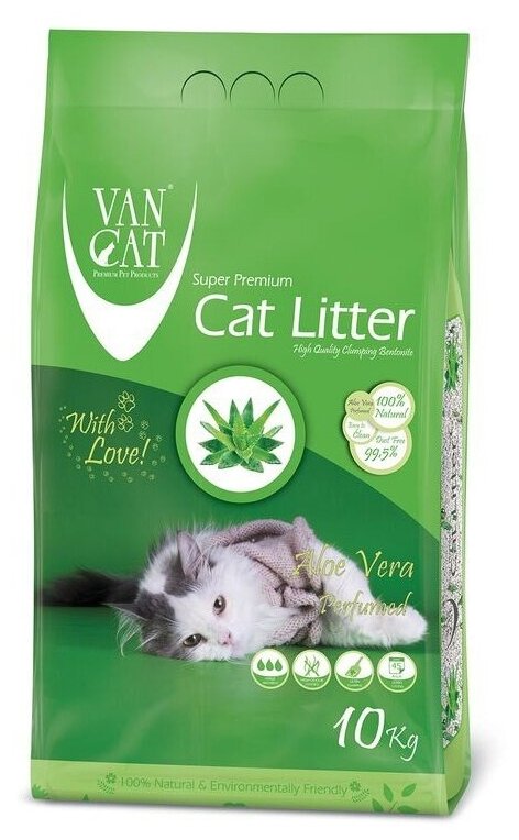 Наполнитель для кошачьего туалета VAN CAT ALOE VERA наполнитель комкующийся для туалета кошек с ароматом алоэ вера (10 кг)