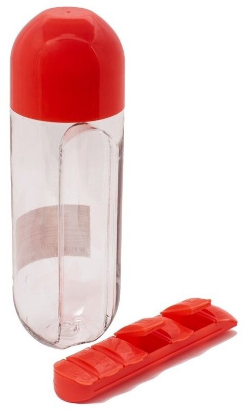 Бутылка-органайзер для таблеток на неделю, таблеточница органайзер для витаминов. 600 мл, красная - фотография № 11