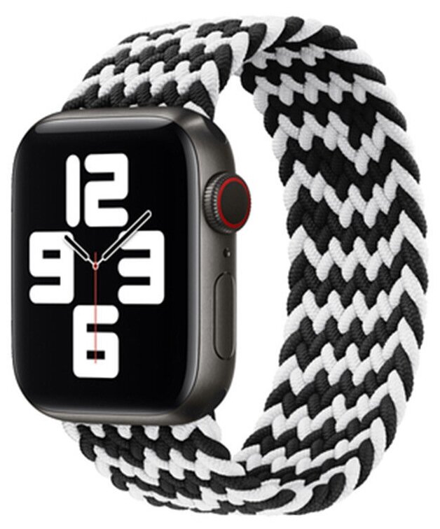 Монобраслет нейлоновый тканевый ремешок для умных часов Apple Watch Series 1-8 и Ultra - 42/44/45/49 мм (эпл вотч) размер М, W-черно-белый