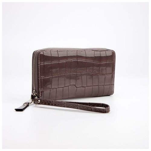 фото Кошелёк на молнии, с ручкой, цвет коричневый noname