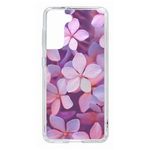 фото Чехол на samsung galaxy s21 kruche print гортензия/накладка/с рисунком/прозрачный/бампер/противоударный/ударопрочный/с защитой камеры кruче