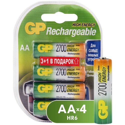 Аккумулятор GP 2700mAh AA/HR6 NiMh блок/4шт. аккумулятор gp rechargeable 2700aahc4 2 aa nimh 2700mah 6шт блистер