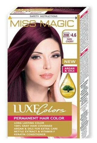 Miss Magic Luxe Colors Стойкая краска для волос  c экстрактом крапивы, витамином F и кератином, 208 (4.6) темная вишня, 108 мл