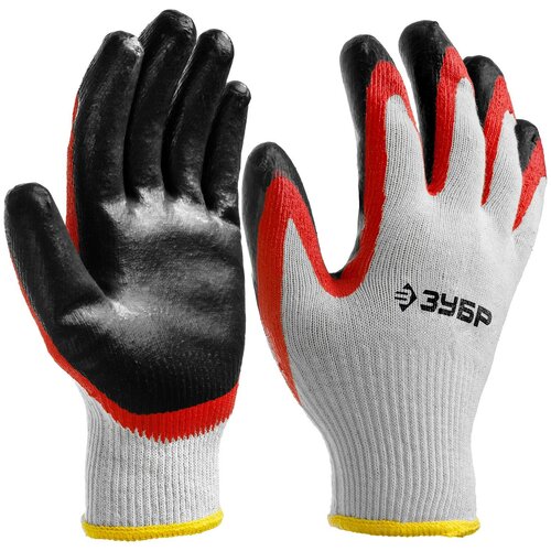 ЗУБР х2 защита, S-M, эластичные, натуральный хлопок, перчатки с двойным латексным обливом (11459-S)