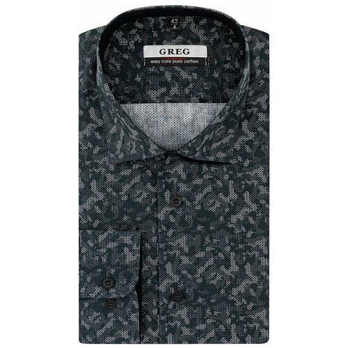 фото Рубашка мужская длинный рукав greg 333/131/803411/z/1, полуприталенный силуэт / regular fit, цвет черный, рост 164-172, размер ворота 40